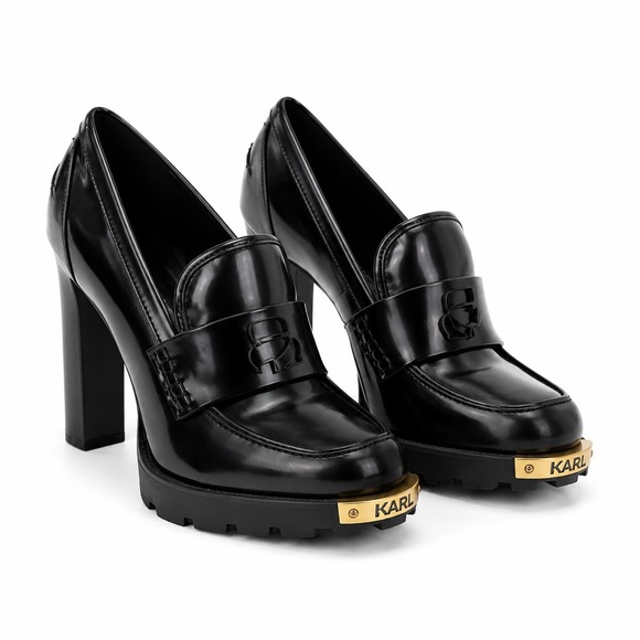 Karl Lagerfeld Shoes - Karl Lagerfeld Vintage Virna Black Patent Platform Loafer Heels Women's Size 8.5